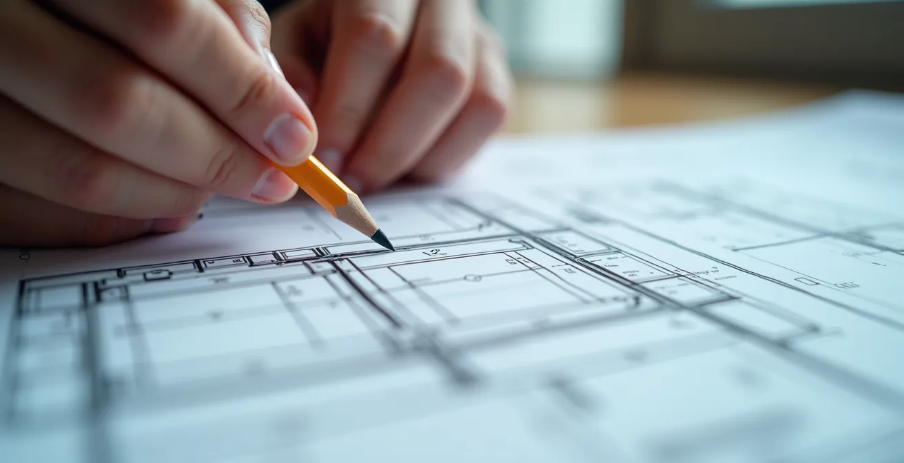 Architect and homeowner reviewing structural renovation plans and financing options