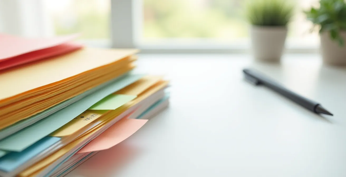 Organized filing system with medical documents and folders arranged systematically