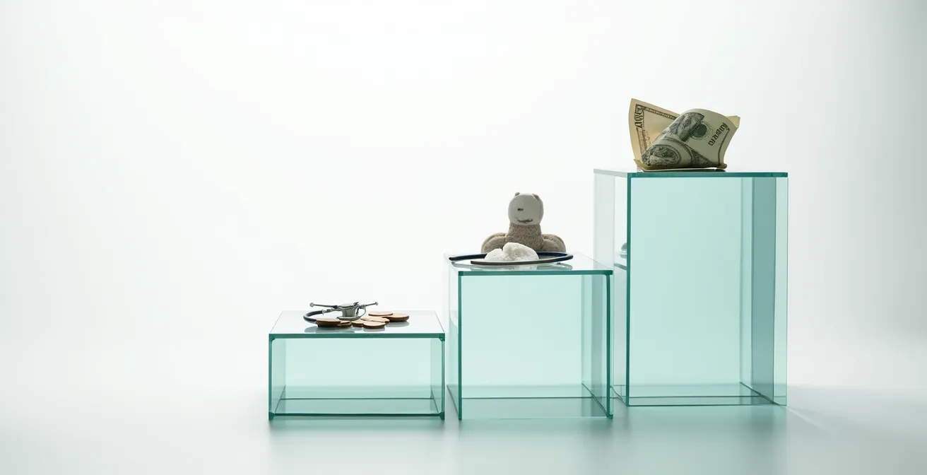 Abstract visual representation of tiered healthcare cost calculations with ascending levels