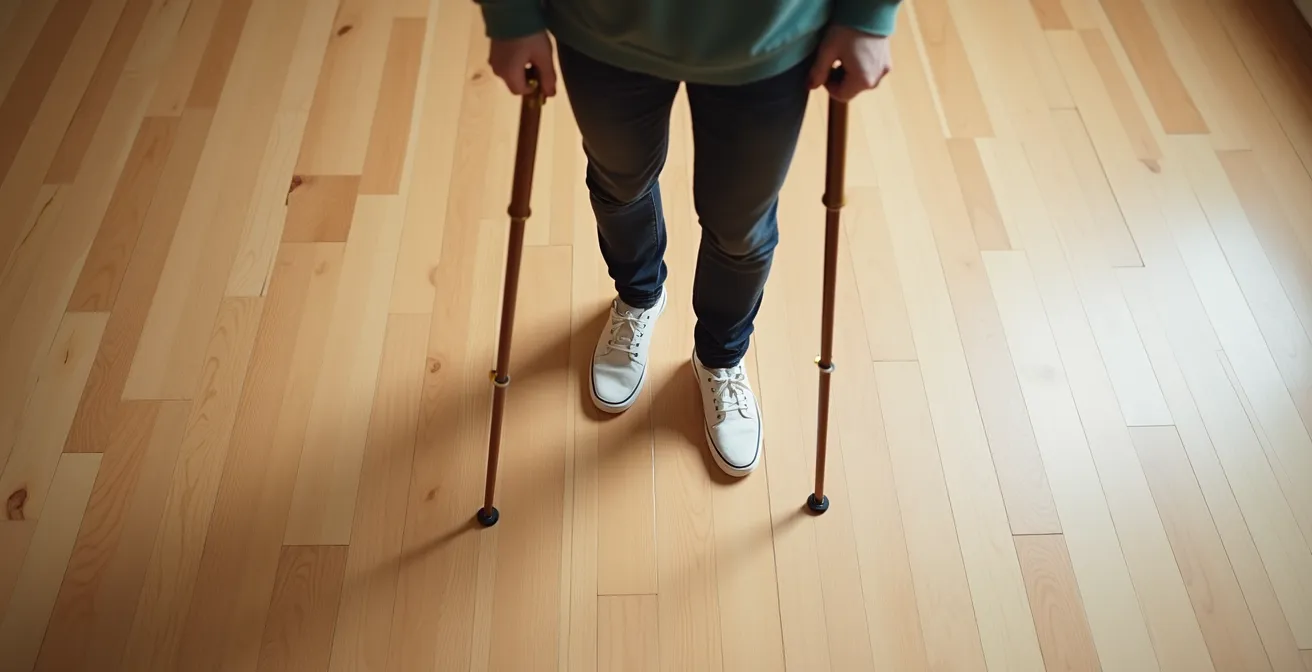 Overhead view showing triangular support base created by correct cane positioning