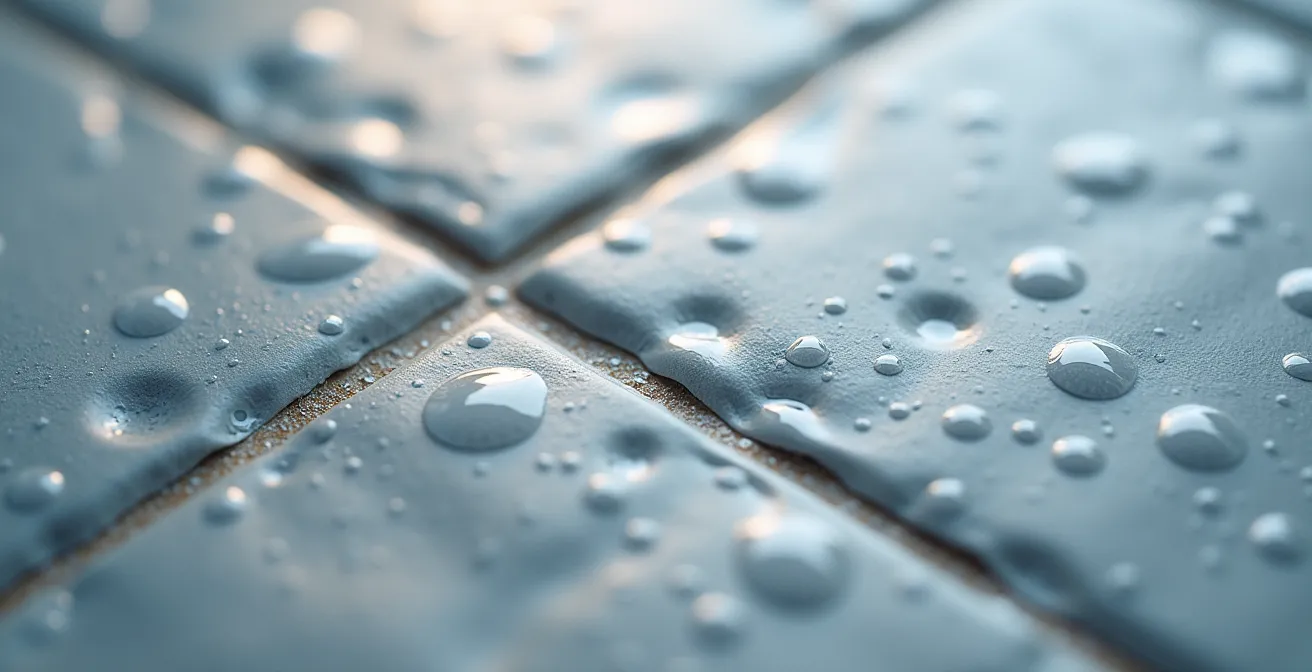 Extreme close-up of R10 rated tile surface showing anti-slip texture pattern